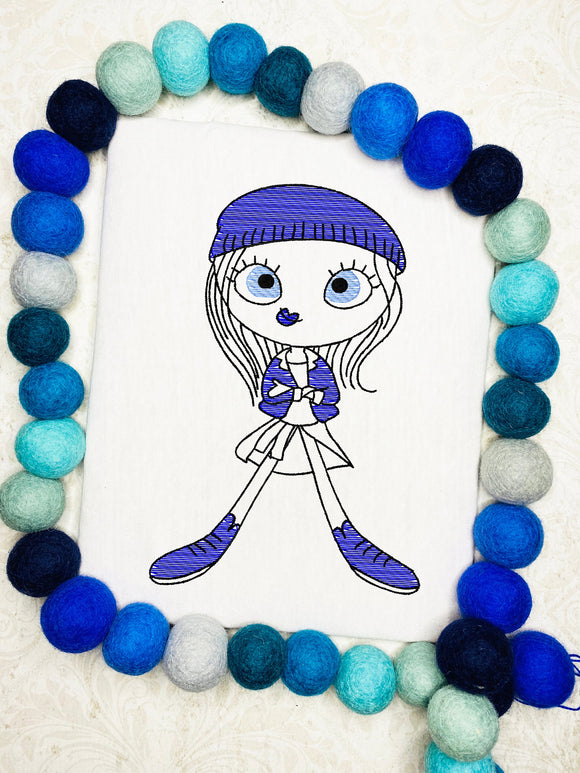 Swirly girl sketch machine embroidery design