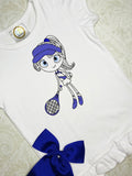 Swirly girl tennis sketch embroidery design