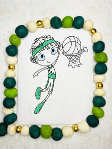 Swirly boy basketball sketch machine embroidery design