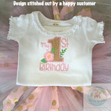 My 1st Birthday with flower appliqué machine embroidery design