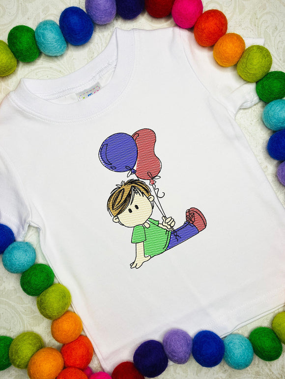 Birthday Boy with Balloons Sketch Machine Embroidery Design