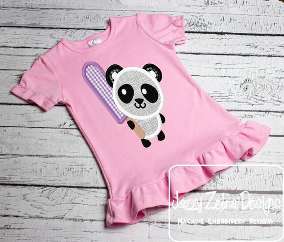 Panda with popsicle appliqué machine embroidery design