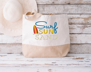 Surf, Sun and Sand saying machine embroidery design