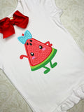 Girl Watermelon with bow appliqué machine embroidery design