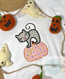 Cat on pumpkin applique machine embroidery design