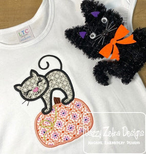 Cat on pumpkin applique machine embroidery design