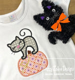 Cat on pumpkin applique machine embroidery design