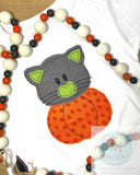 Cat and pumpkin bean stitch raggedy edge shabby applique machine embroidery design