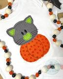 Cat and pumpkin bean stitch raggedy edge shabby applique machine embroidery design