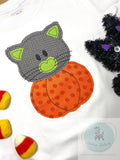 Cat and pumpkin bean stitch raggedy edge shabby applique machine embroidery design