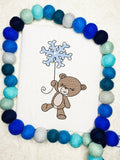 Bear with snowflake balloon sketch machine embroidery design