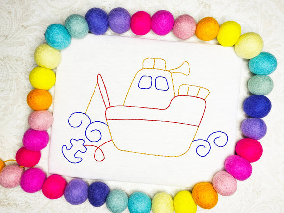 Fishing Boat vintage stitch machine embroidery design