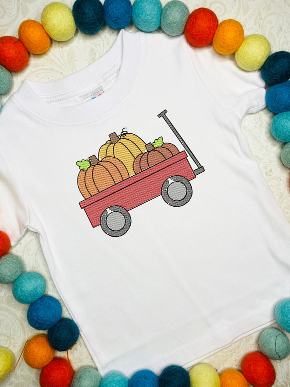 Pumpkins in wagon sketch machine embroidery design