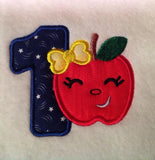 Apple girl number appliqué machine embroidery designs bundle