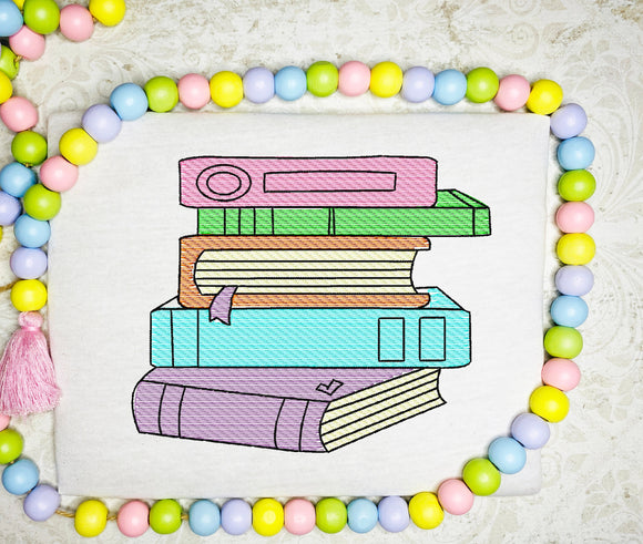 Stack of books sketch machine embroidery design