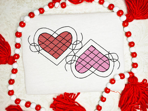 Double Heart Sketch Embroidery Design