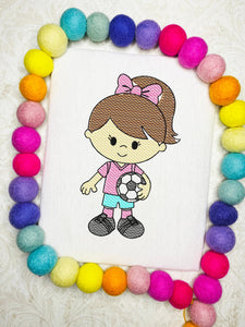 Girl Soccer Sketch Machine Embroidery Design