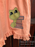 Frog with books sketch machine embroidery design