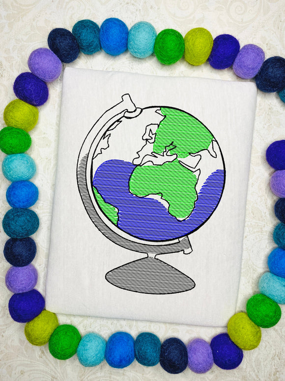 Earth Globe Sketch Machine Embroidery Design