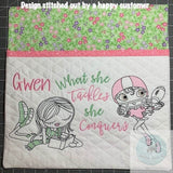 Swirly girl reading book sketch machine embroidery design