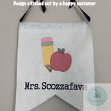 Pencil and apple back to school sketch machine embroidery design