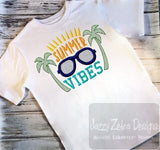 Summer Vibes saying sunglasses appliqué machine embroidery design