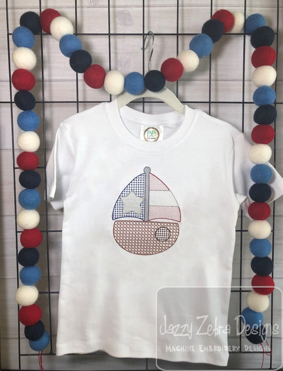 Patriotic boat motif filled machine embroidery design