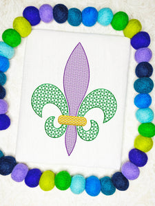 Mardi Gras Fleur de lis motif filled machine embroidery design
