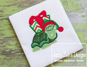 Turtle with present appliqué machine embroidery design