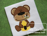 Bear with bee and bee hive appliqué machine embroidery design