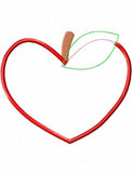 Heart Apple with raggedy edge leaf appliqué machine embroidery design