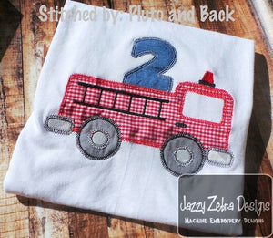2nd Birthday Firetruck Vintage Stitch Appliqué Machine Embroidery Design