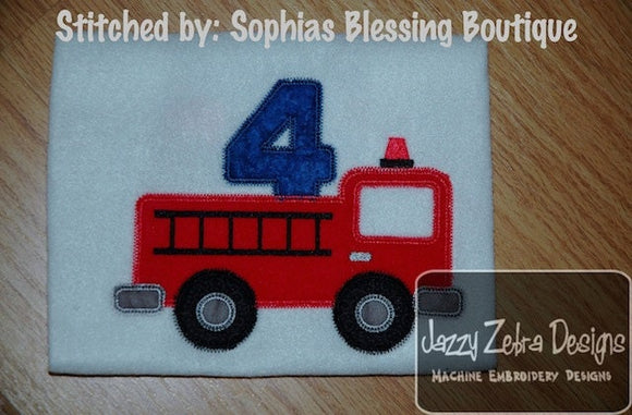 Fourth Birthday Firetruck Vintage Stitch Appliqué Machine Embroidery Design