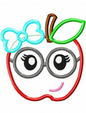 Girl apple with glasses appliqué machine embroidery design