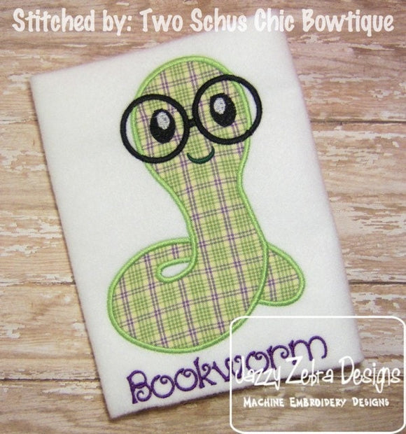 Bookworm applique machine embroidery design