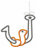 Worm on Hook applique machine embroidery design