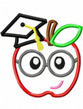 Apple with glasses and graduation cap appliqué machine embroidery design