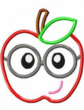 Apple with glasses appliqué machine embroidery design