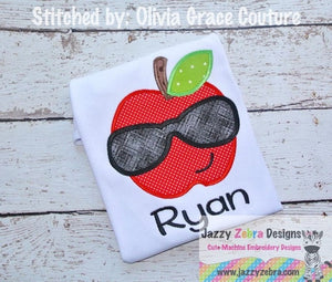 Apple with sunglasses appliqué machine embroidery design