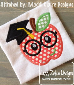 Apple with glasses and graduation cap appliqué machine embroidery design