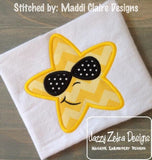 Star with sunglasses appliqué machine embroidery design