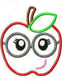 Apple girl wearing glasses appliqué machine embroidery design