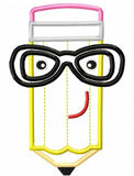 Pencil with glasses appliqué machine embroidery design