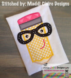 Pencil with glasses appliqué machine embroidery design