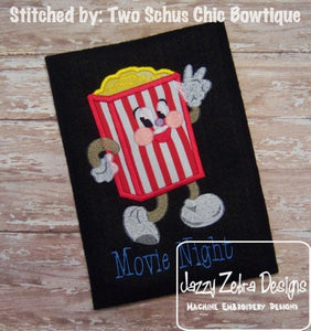 Retro movie concessions animation popcorn applique machine embroidery design
