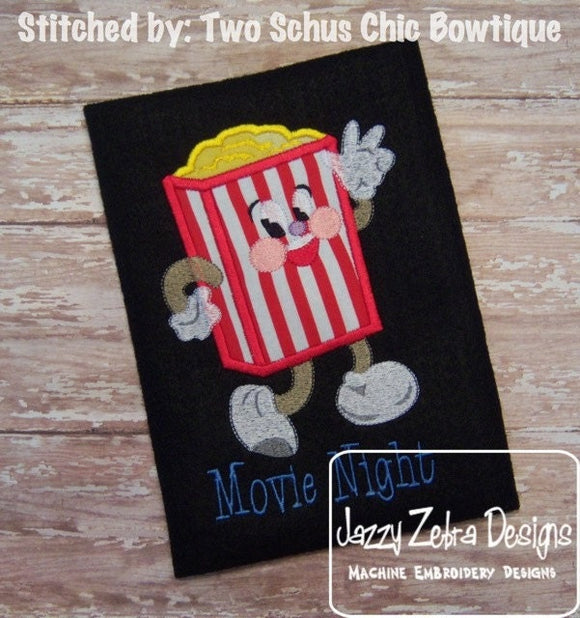 Retro movie concessions animation popcorn applique machine embroidery design