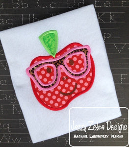 Hipster Apple wearing glasses appliqué machine embroidery design