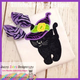 Halloween Black Cat wearing Witches Hat Appliqué embroidery Design