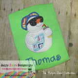Summer Snowman wearing sunglasses and sipping drink with hand fan appliqué machine embroidery design