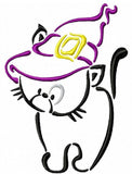 Cat wearing witches hat satin stitch embroidery design